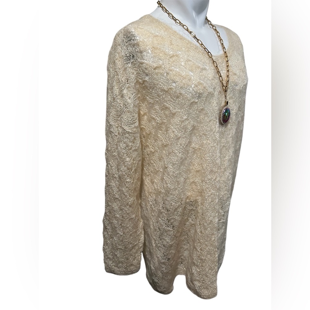 Light Cream Lace Knit Women's Sweater - Picture 3 of 7